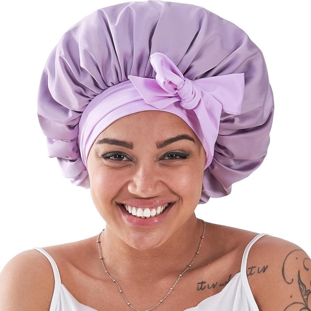 Silk Satin Bonnet for Sleeping Women Adjustable Tie Double Layer Hair Cover